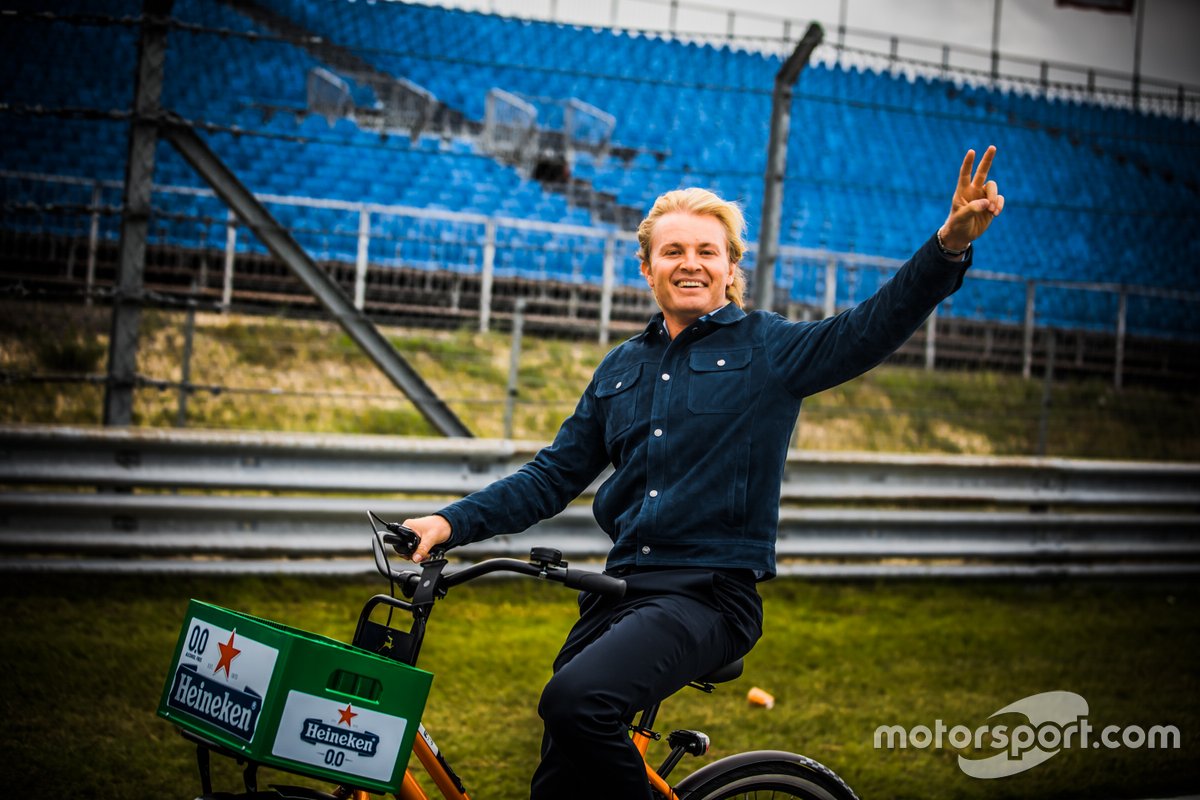 Nico Rosberg on a bicycle at Circuit Zandvoort