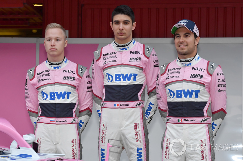 Nikita Mazepin, Sahara Force India F1, Esteban Ocon, Sahara Force India F1 and Sergio Perez, Sahara Force India