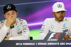 Nico Rosberg, Mercedes AMG F1 with team mate Lewis Hamilton, Mercedes AMG F1 in the FIA Press Conference