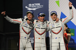 Podium: second place Timo Bernhard, Earl Bamber, Brendon Hartley, Porsche Team