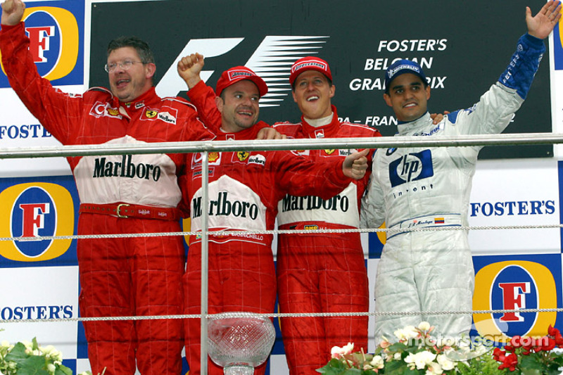 2002: 1. Michael Schumacher, 2. Rubens Barrichello, 3. Juan Pablo Montoya