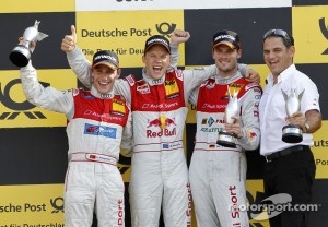 Podium: Filipe Albuquerque (Audi Sport Team Rosberg / TV Movie Audi A4 DTM (2008)), #8 Mattias Ekström (Audi Sport Team Abt Sportsline / Red Bull Audi A4 DTM (2009)), #14 Martin Tomczyk (Audi Sport Team Phoenix / Schaeffler Audi A4 DTM (2008))