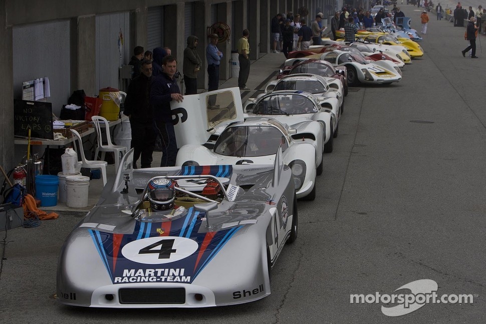 Classic Porsche race cars are staged for the Stuttgart Cup qualifying session