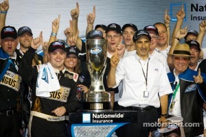 Championship podium: NASCAR Nationwide Series 2011 champion Ricky Stenhouse Jr., Roush-Fenway Ford celebrates