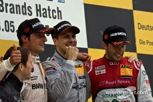 Podium from left: Bruno Spengler, BMW Team Schnitzer BMW M3 DTM, Gary Paffett, Team HWA AMG Mercedes, AMG Mercedes C-Coupe, Mike Rockenfeller, Phoenix Racing Audi A5 DTM