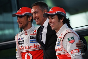Jenson Button, McLaren, Martin Whitmarsh, McLaren Chief Executive Officer and Sergio Perez, McLaren unveil the new McLaren MP4-28