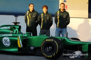 Cyril Abiteboul, Caterham F1 Team Principal with Charles Pic, Caterham and Giedo van der Garde, Caterham F1 Team