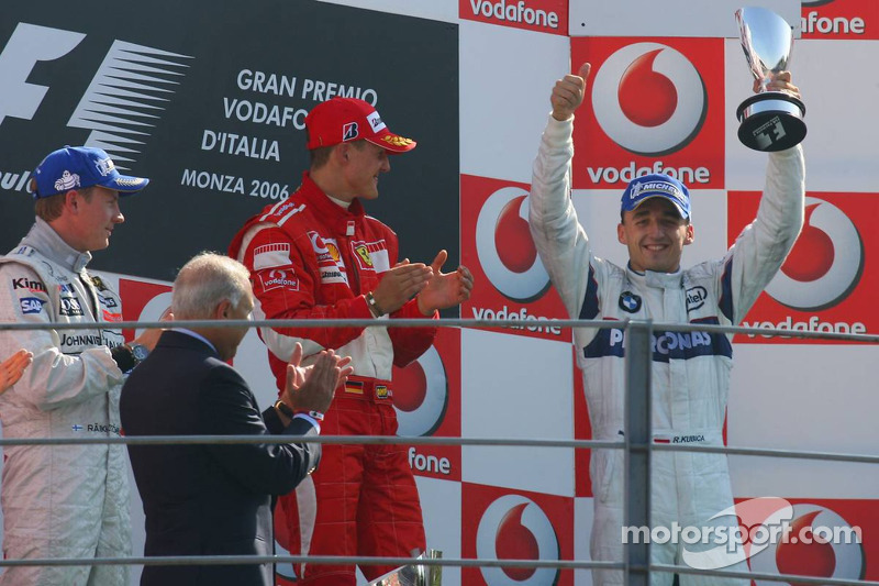 Michael Schumacher - zwycięzca GP Włoch 2016, Kimi Raikkonen - drugie miejsce, Robert Kubica - trzecie miejsce