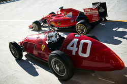 The Ferrari SF15-T and Ferrari 166 F1 cars on the Monza banking