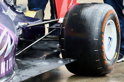 Red Bull Racing RB11 with markings on the Pirelli tyres