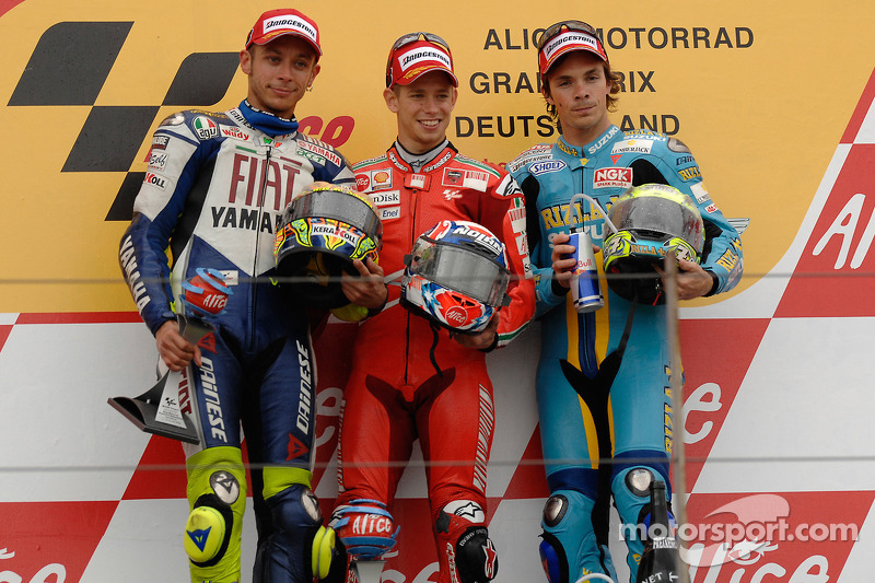 2008: 1. Casey Stoner, 2. Valentino Rossi, 3. Chris Vermeulen