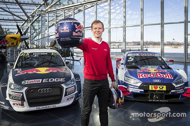 Mattias Ekstr&ouml;m with the EKS Audi S1 quattro WRX and the Audi RS5 DTM