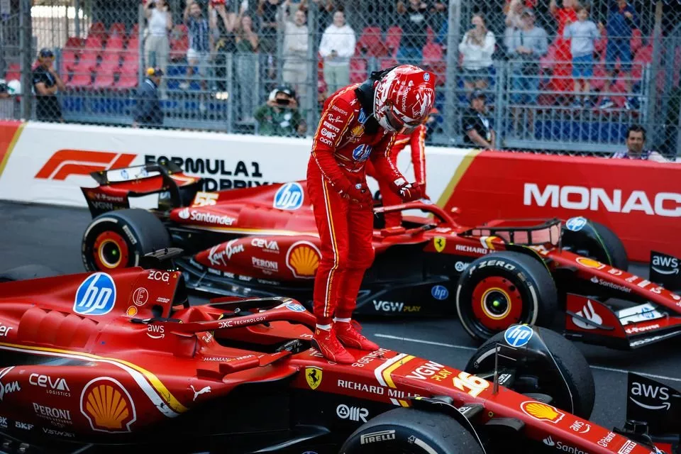 Charles Leclerc, Scuderia Ferrari, 1st position, celebrates on arrival in Parc Ferme