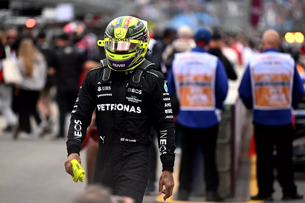 Lewis Hamilton, Mercedes-AMG, in Parc Ferme after Qualifying
