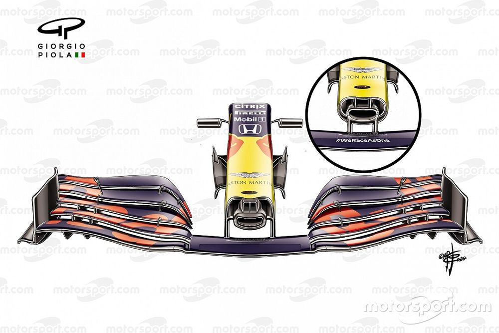 El aler&oacute;n delantero del Red Bull Racing RB16 en el GP de Austria