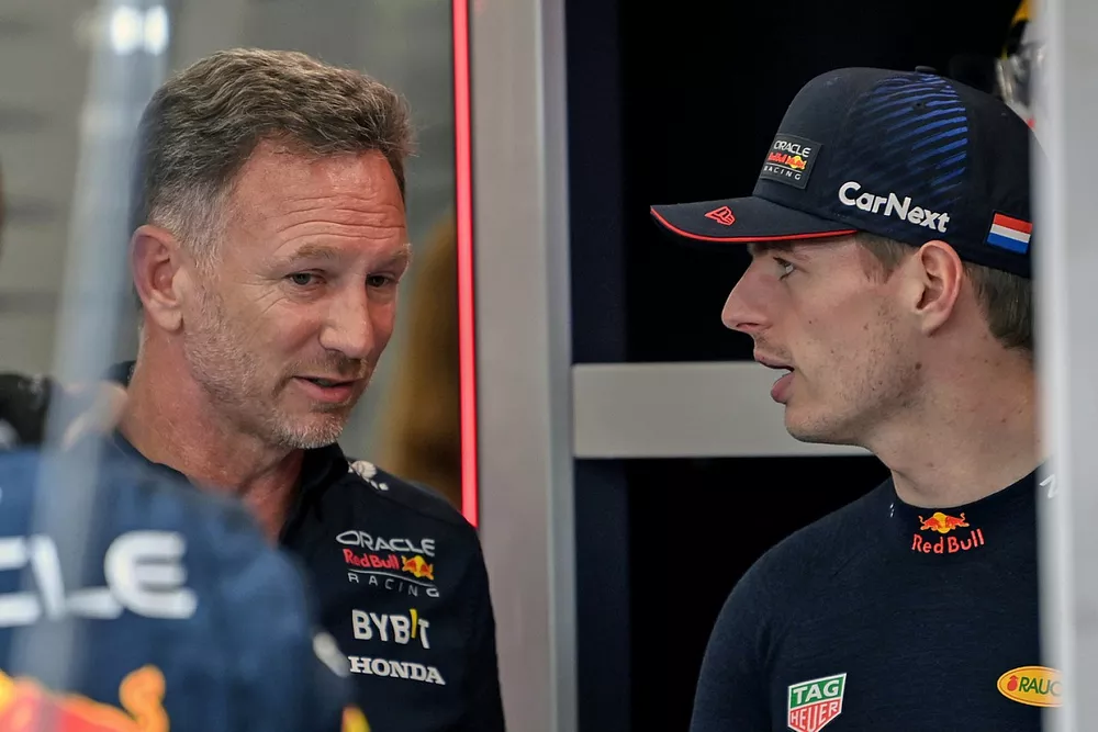 Christian Horner, director de Red Bull Racing, con Max Verstappen, Red Bull Racing