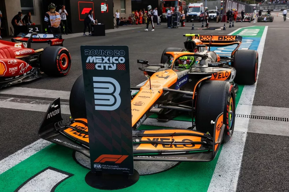 Lando Norris, McLaren MCL38, arrives in Parc Ferme after Qualifyiing