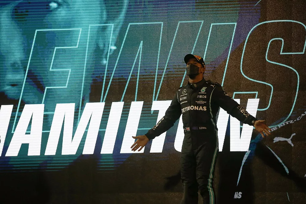 Lewis Hamilton, Mercedes W12 1st place on the podium