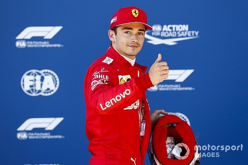 Pole Sitter Charles Leclerc, Ferrari celebrates in Parc Ferme 