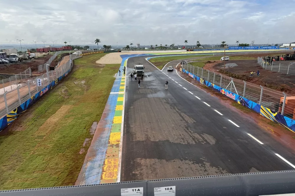 Staff working on cleaning the Brazilian circuit
