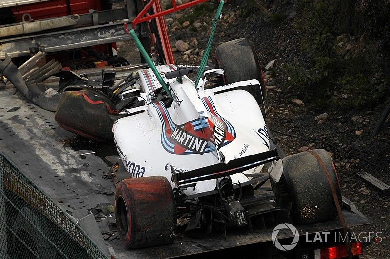 The crashed car of Felipe Massa, Williams FW40