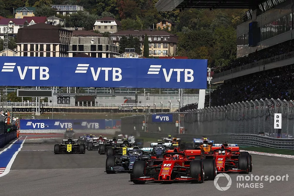 Charles Leclerc, Ferrari SF90, leads Sebastian Vettel, Ferrari SF90, Lewis Hamilton, Mercedes AMG F1 W10, Valtteri Bottas, Mercedes AMG W10
