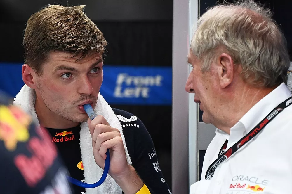 Max Verstappen, Red Bull Racing, en Helmut Marko, Consultant, Red Bull Racing