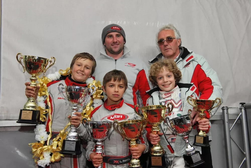 Mick and Dan Barrett with stars of the future including Lando Norris