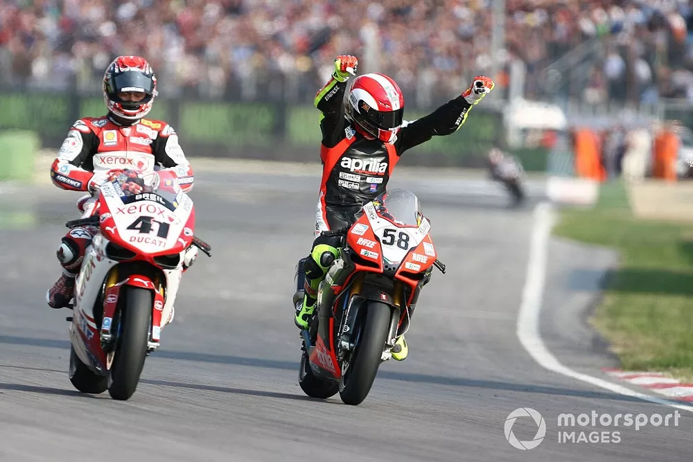 Derde plaats Marco Simoncelli, Aprilia