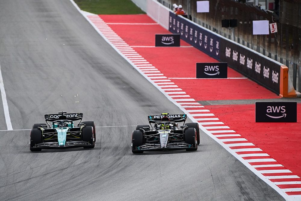 Lewis Hamilton, Mercedes F1 W14, Lance Stroll, Aston Martin AMR23