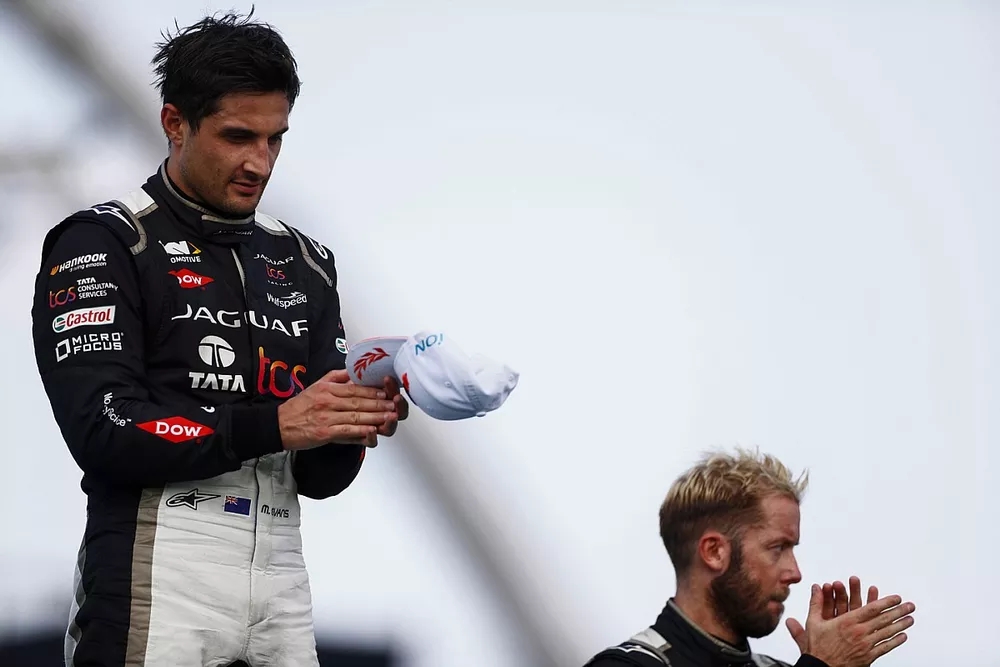 Mitch Evans, Jaguar Racing , 1st position, Sam Bird, Jaguar Racing, 3rd position, on the podium