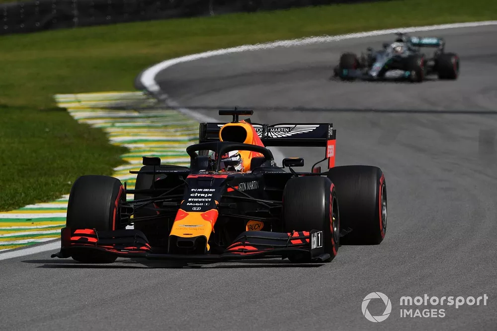 Max Verstappen, Red Bull Racing RB15, leads Lewis Hamilton, Mercedes AMG F1 W10