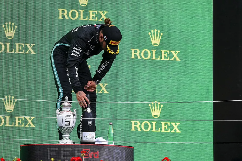 Lewis Hamilton, Mercedes, 1st position, on the podium