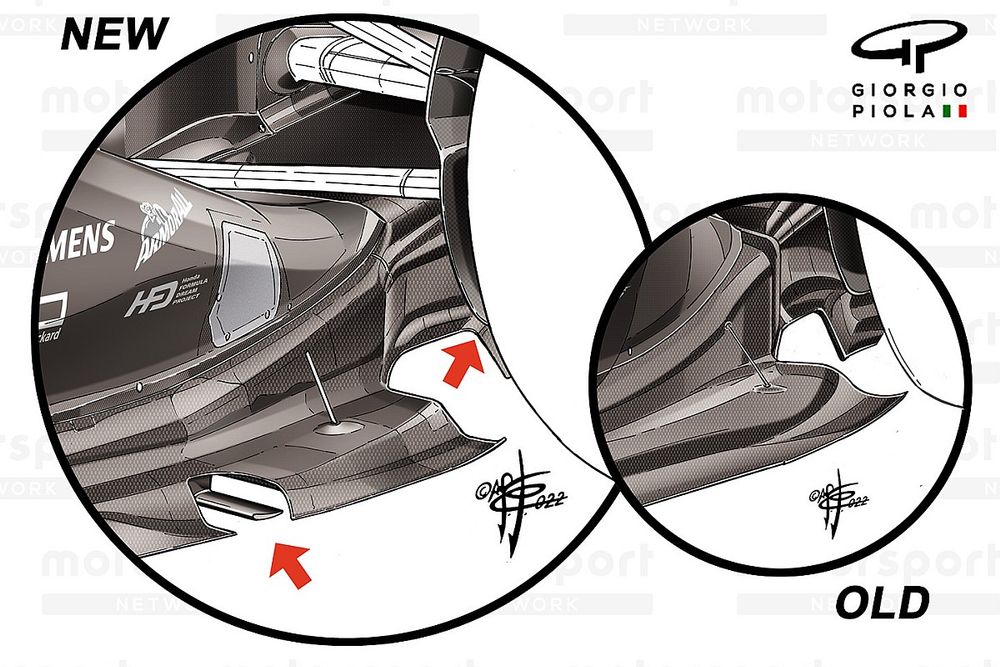 Comparación del suelo del Red Bull Racing RB18, GP de Gran Bretaña