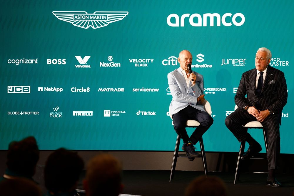 Adrian Newey and Lawrence Stroll, Owner, Aston Martin F1 Team,