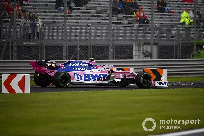 Lance Stroll, Racing Point RP19, sort dans l'&eacute;chappatoire