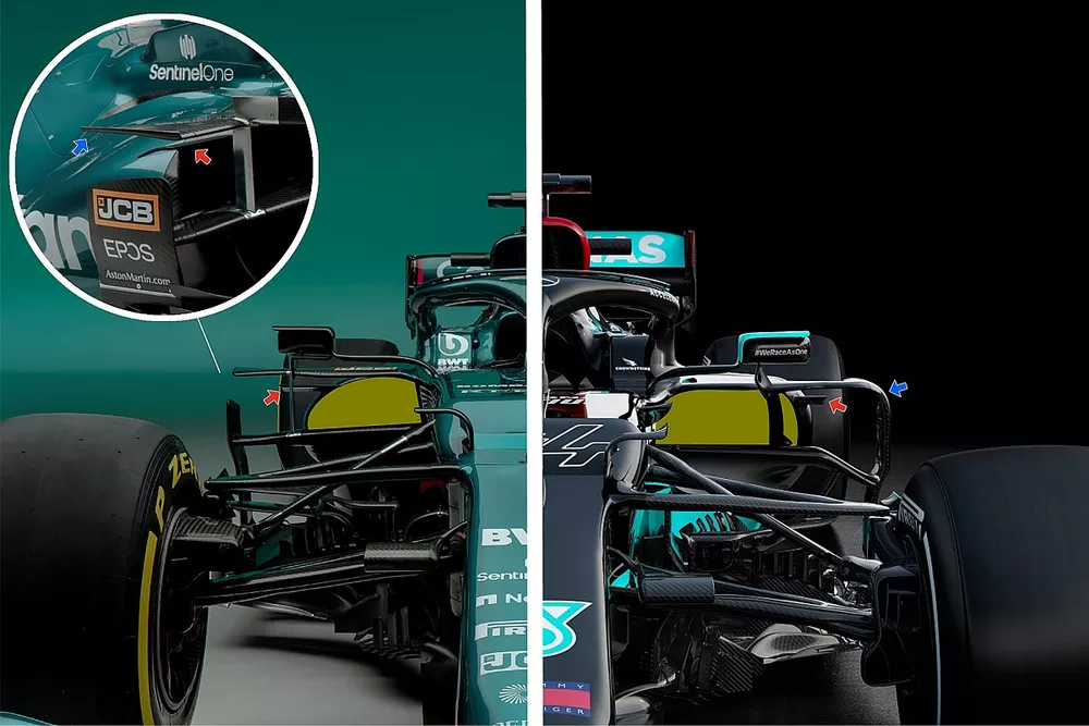 Aston Martin AMR21, Mercedes AMG F1 W12, side pods