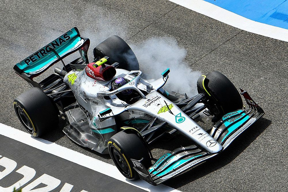 Bloqueo de frenos de Lewis Hamilton, Mercedes W13
