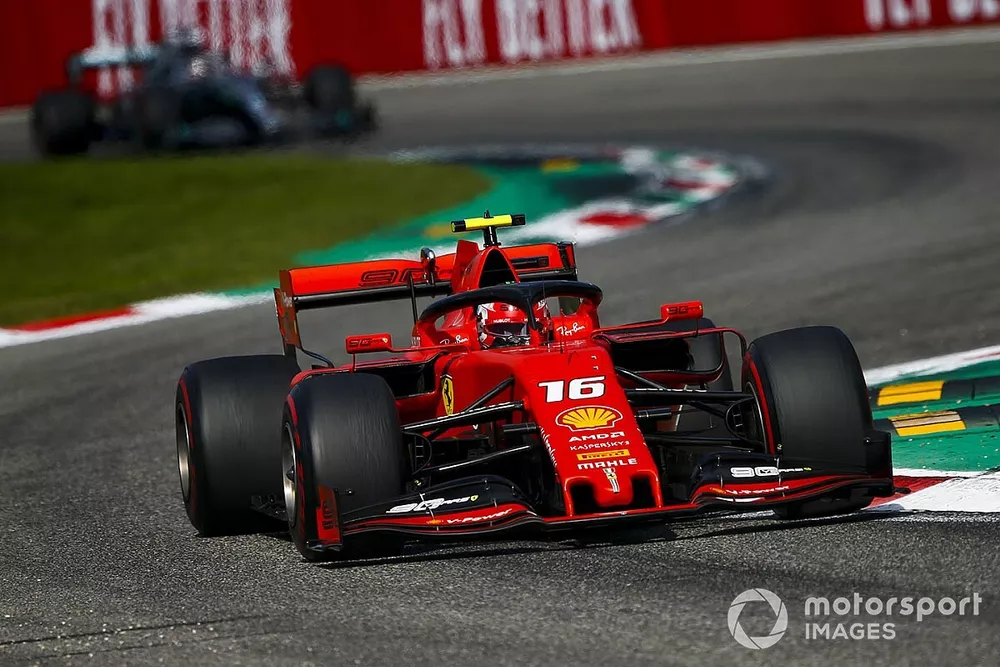 Charles Leclerc, Ferrari SF90, leads Lewis Hamilton, Mercedes AMG F1 W10
