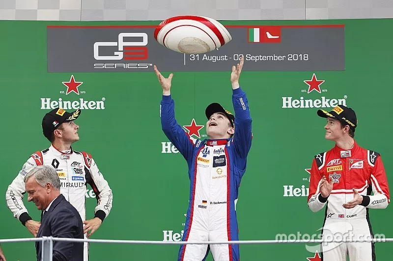 Podio: Ganador, David Beckmann, Trident, segundo, Anthoine Hubert, ART Grand Prix, tercero, Callum Ilott, ART Grand Prix