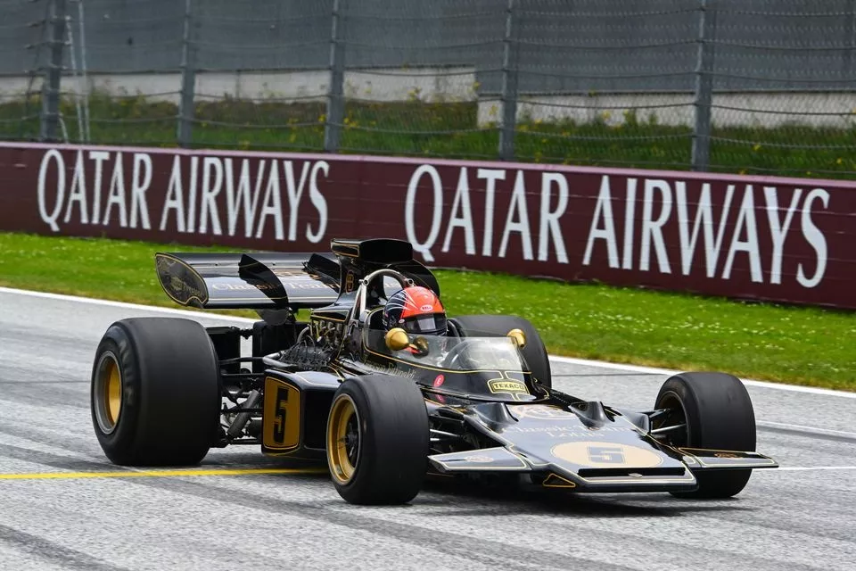 Emerson Fittipaldi, Formula 1 World Champion in 1972 and 1974, drives a Lotus 72 Ford Cosworth DFV from 1972 in a Legends Parade