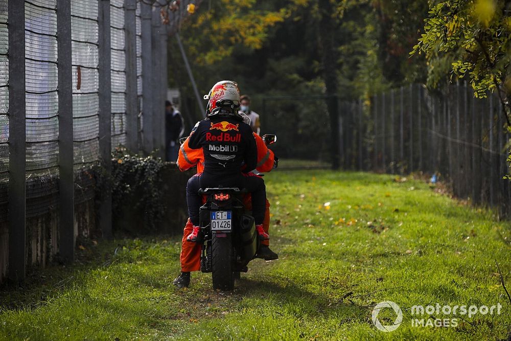 Max Verstappen, Red Bull Racing after retiring from the race