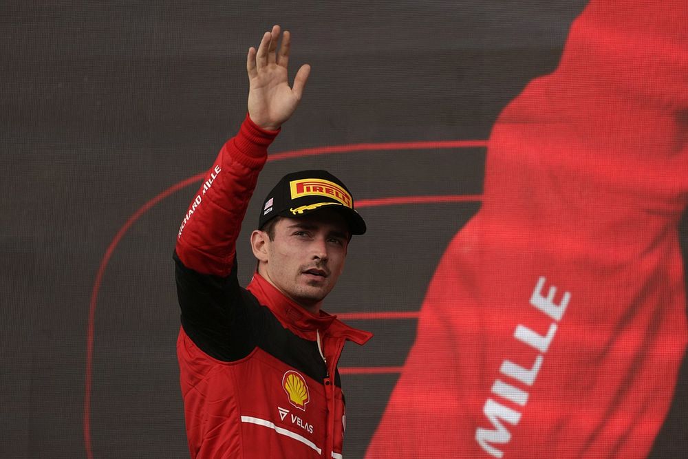 Charles Leclerc, Ferrari, 3rd position, on the podium