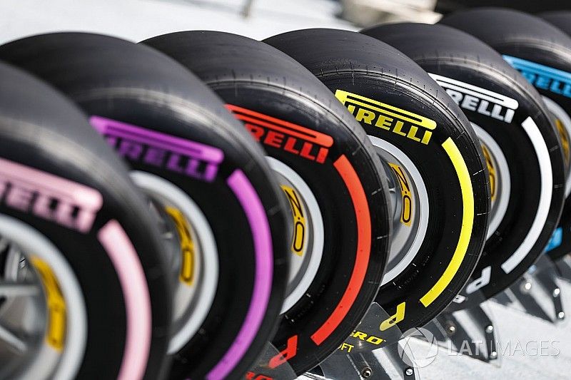 The full range of Pirelli dry weather F1 tyres