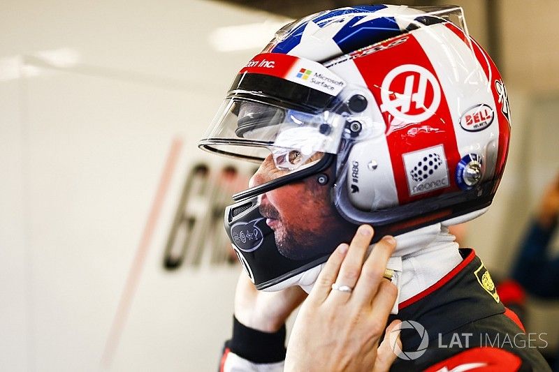 The US edition helmet of Romain Grosjean, Haas F1 Team