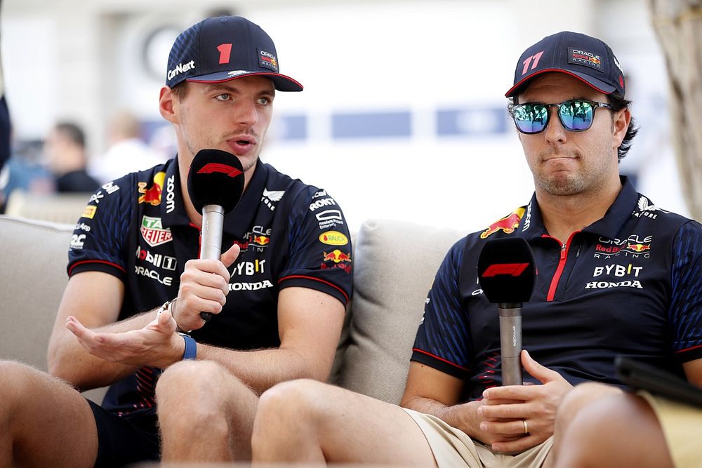 Max Verstappen, Red Bull Racing, Sergio Perez, Red Bull Racing, hold a Press Conference