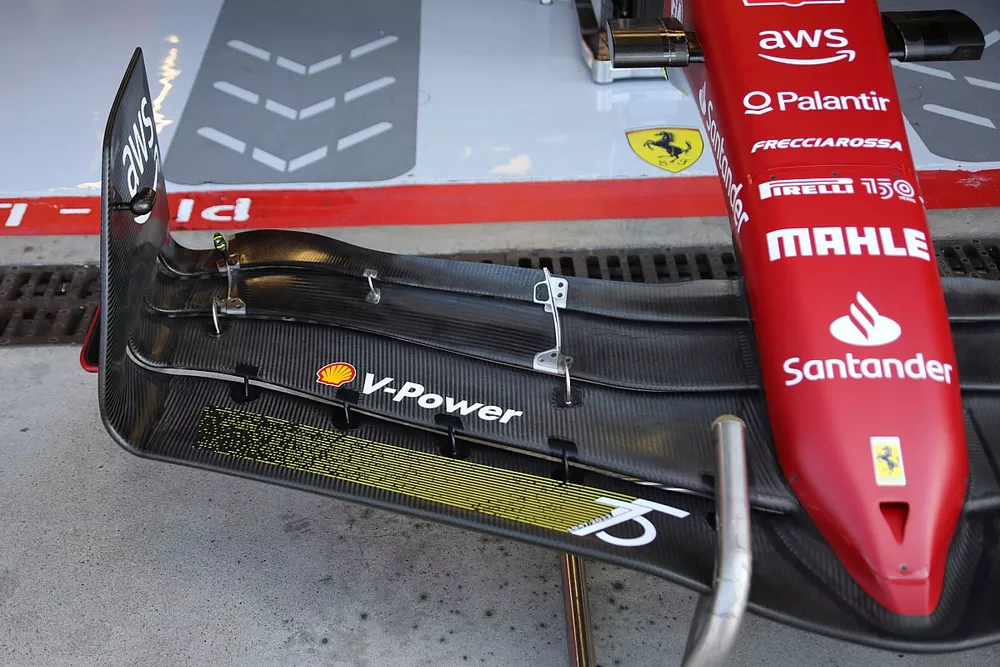 Detalle del aler&oacute;n delantero del Ferrari F1-75