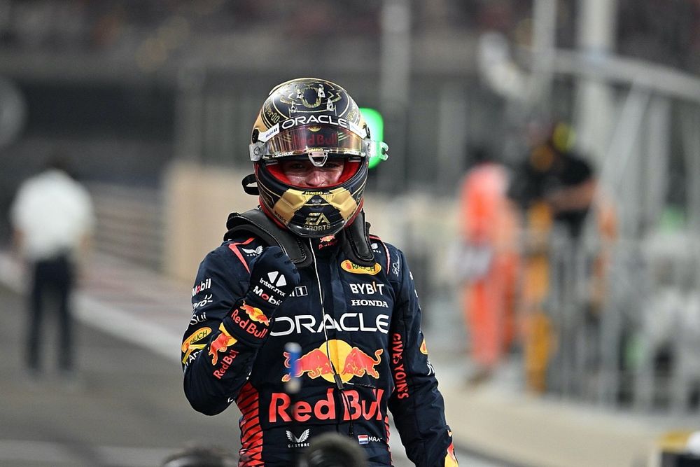 Poleman Max Verstappen, Red Bull Racing, celebrates in Parc Ferme
