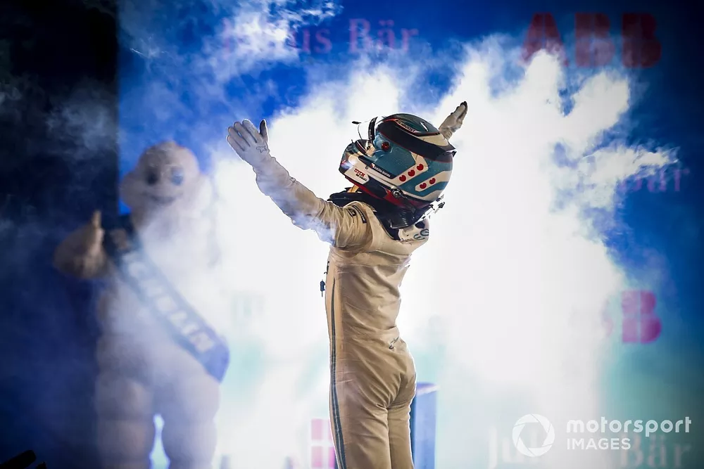 Race winner Nyck de Vries, Mercedes Benz EQ celebrates in Parc Ferme