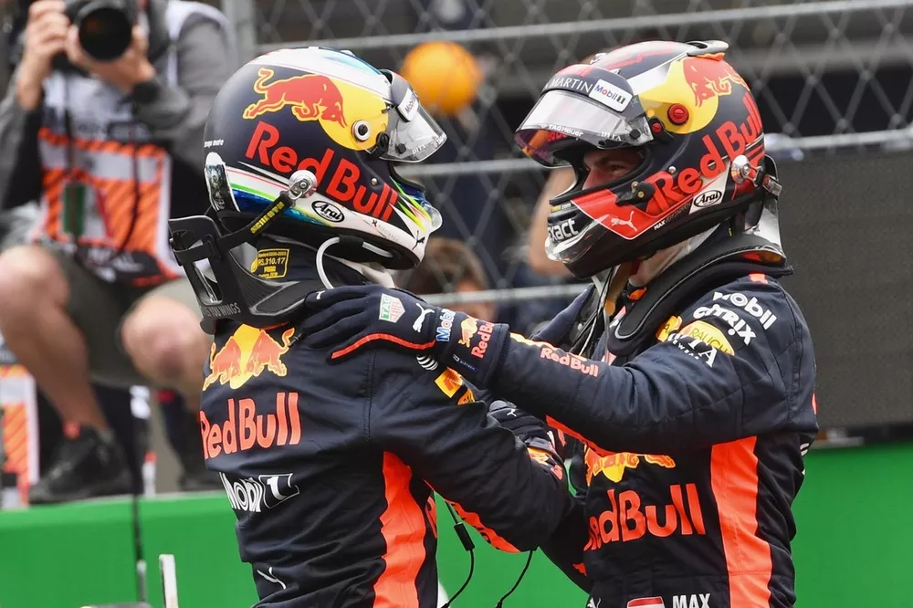 Daniel Ricciardo, Red Bull Racing and Max Verstappen, Red Bull Racing celebrate in parc ferme 
